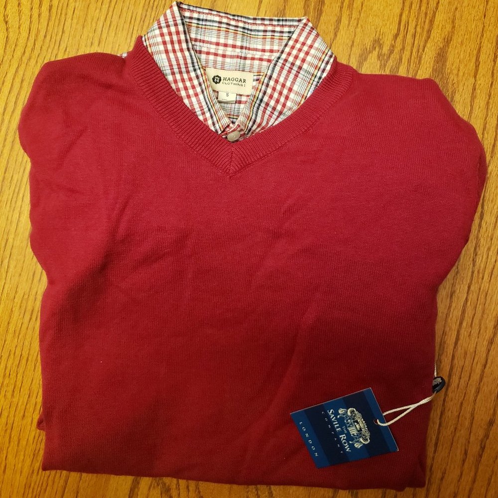 Red Sweater & Matching Plaid Shirt - Saville Row - Small